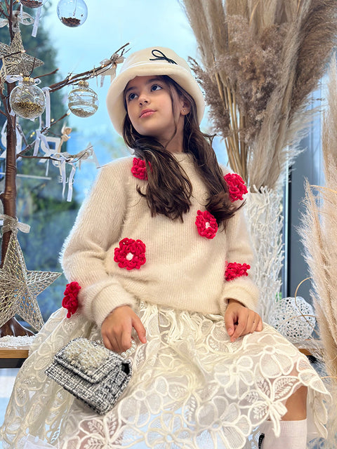 Bloomelle Children's sweater with flowers in cyclamen