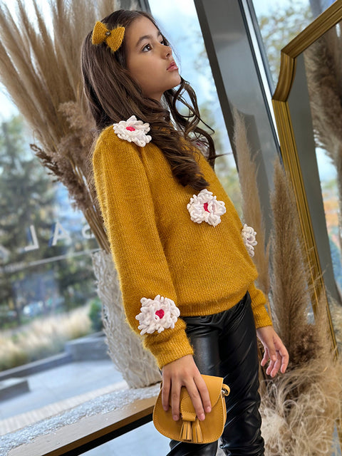 Marigold Dream Пуловер от плетиво в цвят горчица