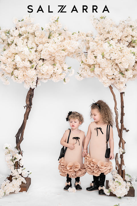 Nude Neoprene Flower Dress Рокля от неопрен