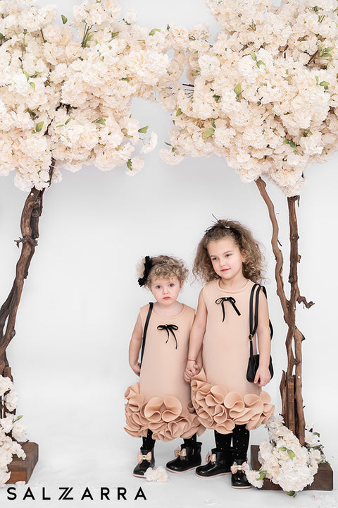 Nude Neoprene Flower Dress Рокля от неопрен