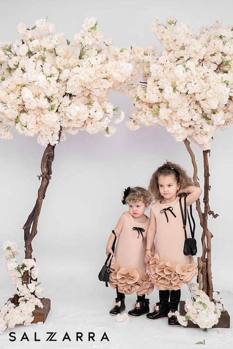 Nude Neoprene Flower Dress Рокля от неопрен