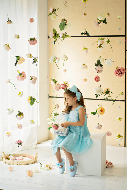 Estrella Clara Детска рокля от бродиран плат в синьо