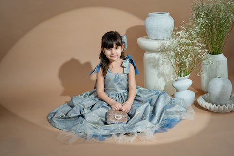 Blue Royale Jacquard Long jacquard dress