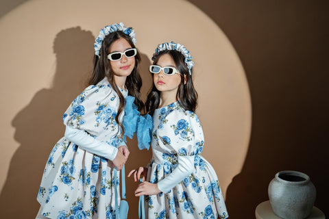 Hydrangea Bloom Neoprene dress with hydrangeas and organza flower