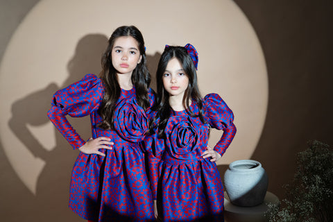 Amethyst Bloom Jacquard dress with flower