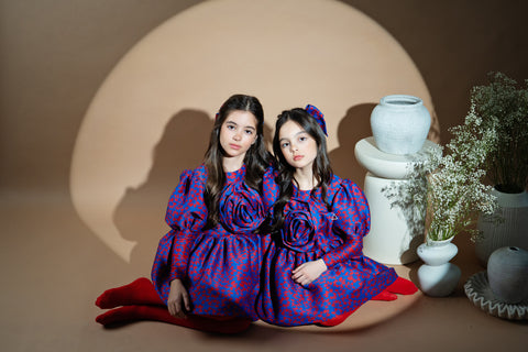 Amethyst Bloom Jacquard dress with flower
