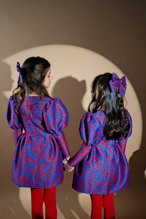 Amethyst Bloom Jacquard dress with flower