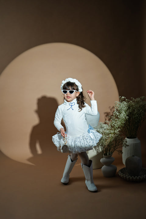 White Blossom Dress Children's dress white velvet