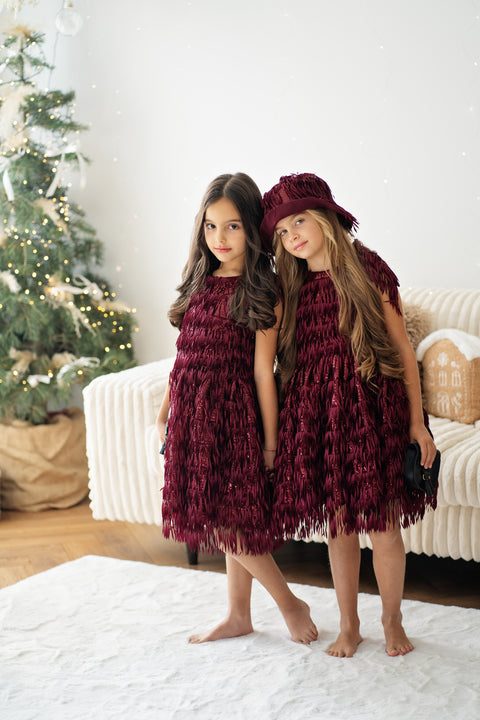 Burgundy Dazzle Dress Детска разкроена рокля в бордо