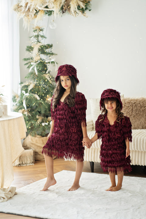 Burgundy Dazzle Bolero Детско болеро с ресни и пайети в бордо