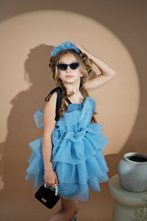 Blue Bloom Диадема от синя органза