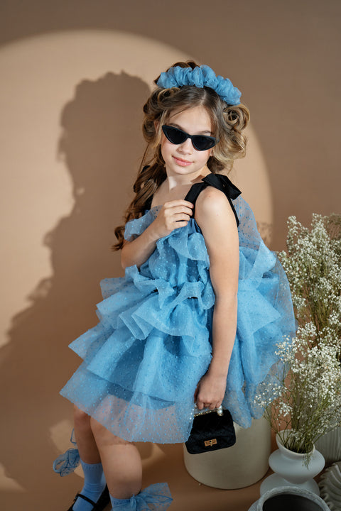 Blue Bloom Диадема от синя органза