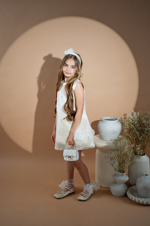 White Lily Dress Детска рокля без ръкави с обемно цвете