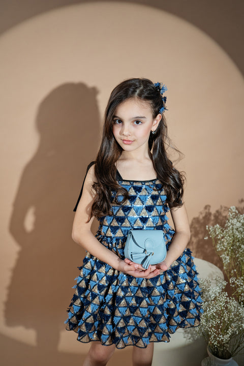 Blue & Gold Sparkle Dress Рокля пайети в синьо и златисто
