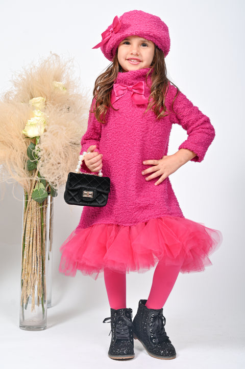 Rosy Spark Рокля плетиво циклама с тюл