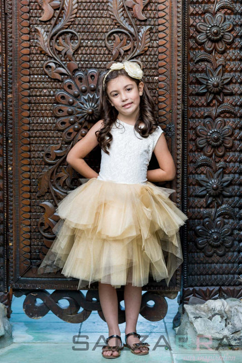 Golden Grace Dress Рокля от дантела и тюл в бяло и златно
