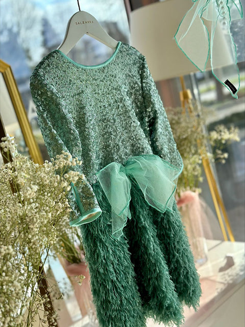 Meraly Green sequin and feather dress