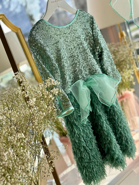 Meraly Green sequin and feather dress
