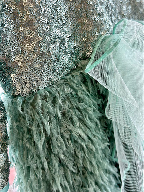 Meraly Green sequin and feather dress