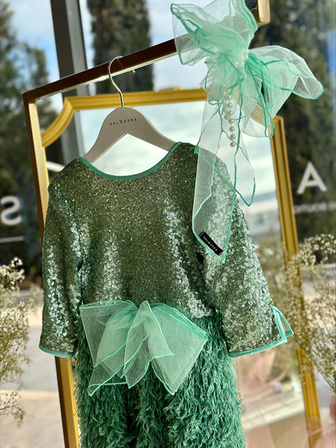 Meraly Green sequin and feather dress