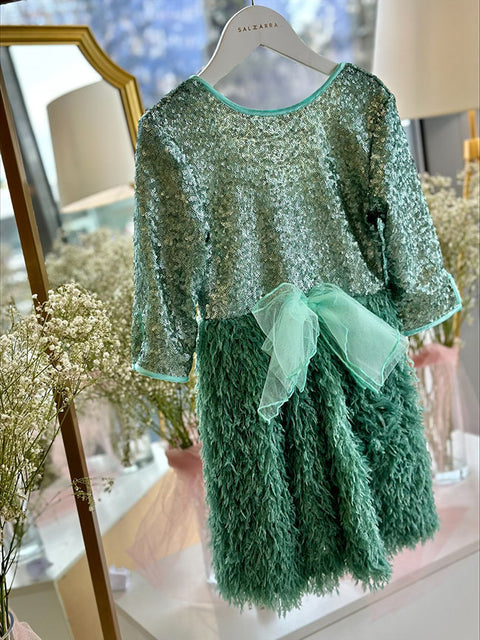 Meraly Green sequin and feather dress