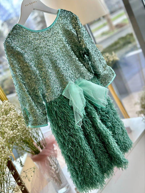 Meraly Green sequin and feather dress