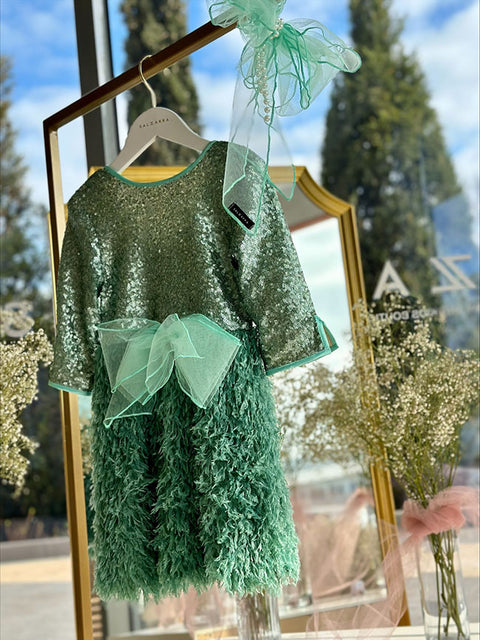 Meraly Green sequin and feather dress