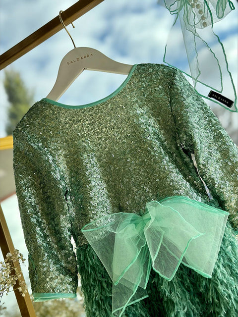 Meraly Green sequin and feather dress