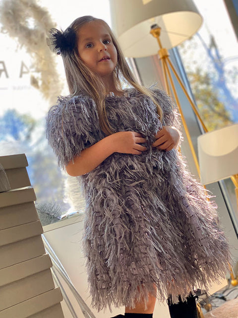 Silver Mist Children's gray blouse with fringes