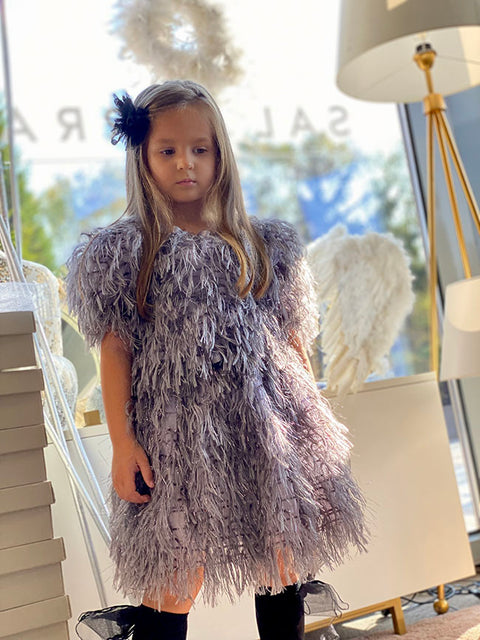 Silver Mist Children's gray blouse with fringes