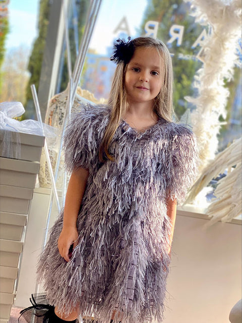 Silver Mist Children's gray blouse with fringes