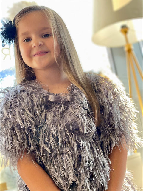 Silver Mist Children's gray blouse with fringes