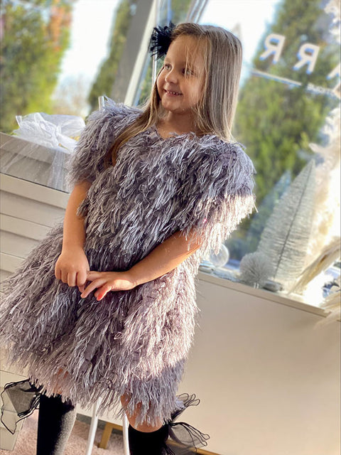 Silver Mist Children's gray blouse with fringes