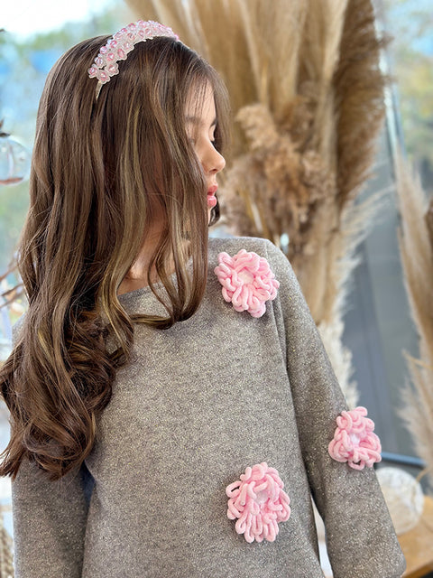 Stellina Children's gray blouse with flowers