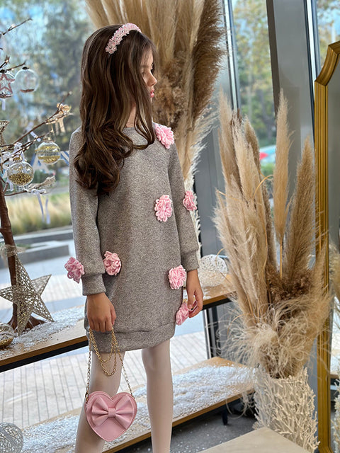 Stellina Children's gray blouse with flowers