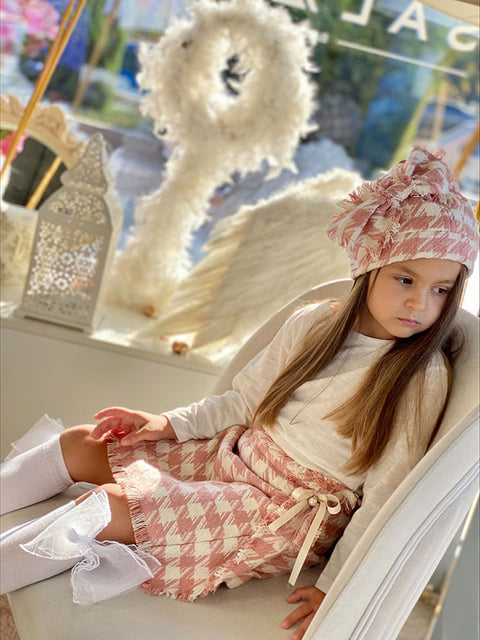 Glamour Check Стилно детско сако в розов пепит от букле