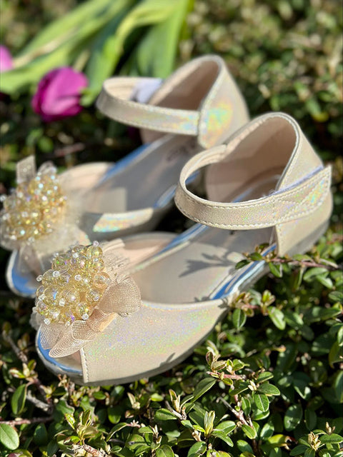 Belle Sparkle in gold Детски обувки с брокат и перлена декорация