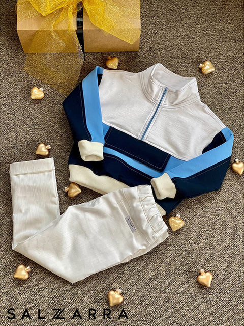 Blue Pulse White and Blue Boy's Blouse