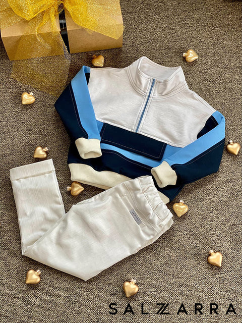 Blue Pulse White and Blue Boy's Blouse