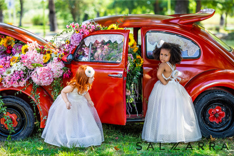 Heavenly Petals Dress Детска ефирна рокля от органза с флорален акцент