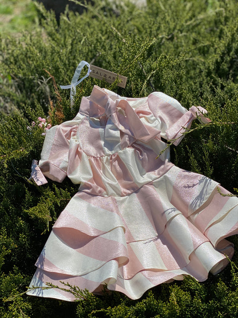 Sugar Stardust Dress Children's dress made of pink cotton with brocade shine