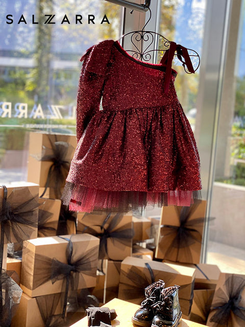 Bordeaux Charm Children's dress in burgundy