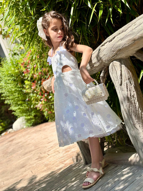 Stella Bianca White cut lace dress with satin straps