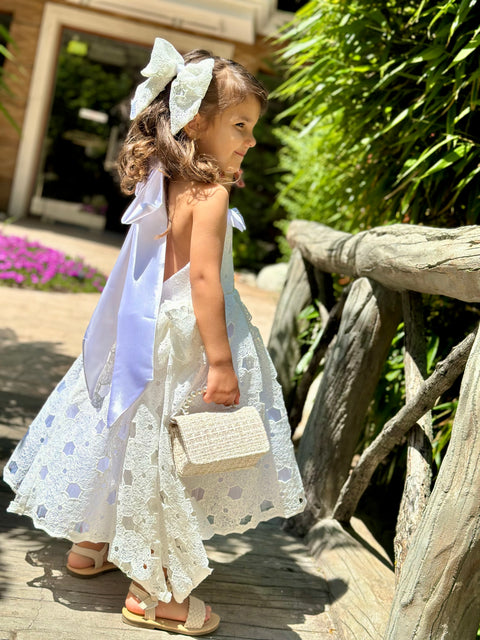 Stella Bianca White cut lace dress with satin straps