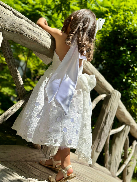 Stella Bianca White cut lace dress with satin straps