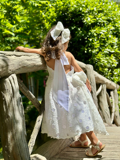 Stella Bianca White cut lace dress with satin straps