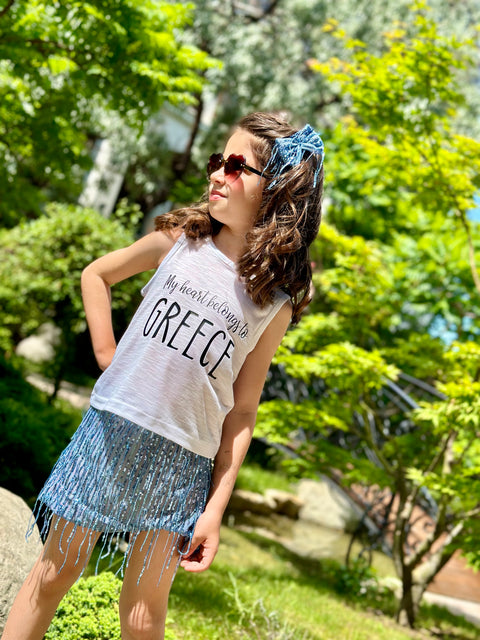 My heart belongs to Greece Бял топ с щампа