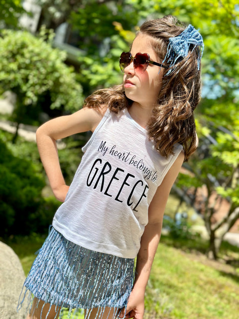 My heart belongs to Greece Бял топ с щампа