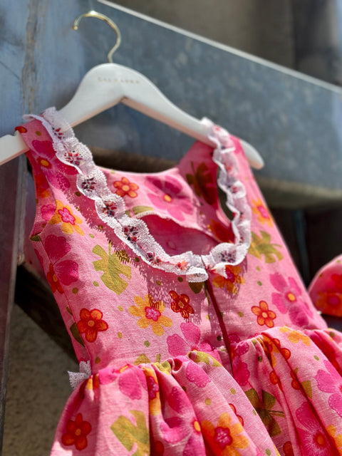 Fiore di Campo Детска флорална рокля от лен и памук