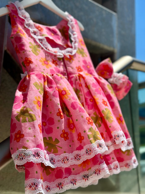 Fiore di Campo Детска флорална рокля от лен и памук